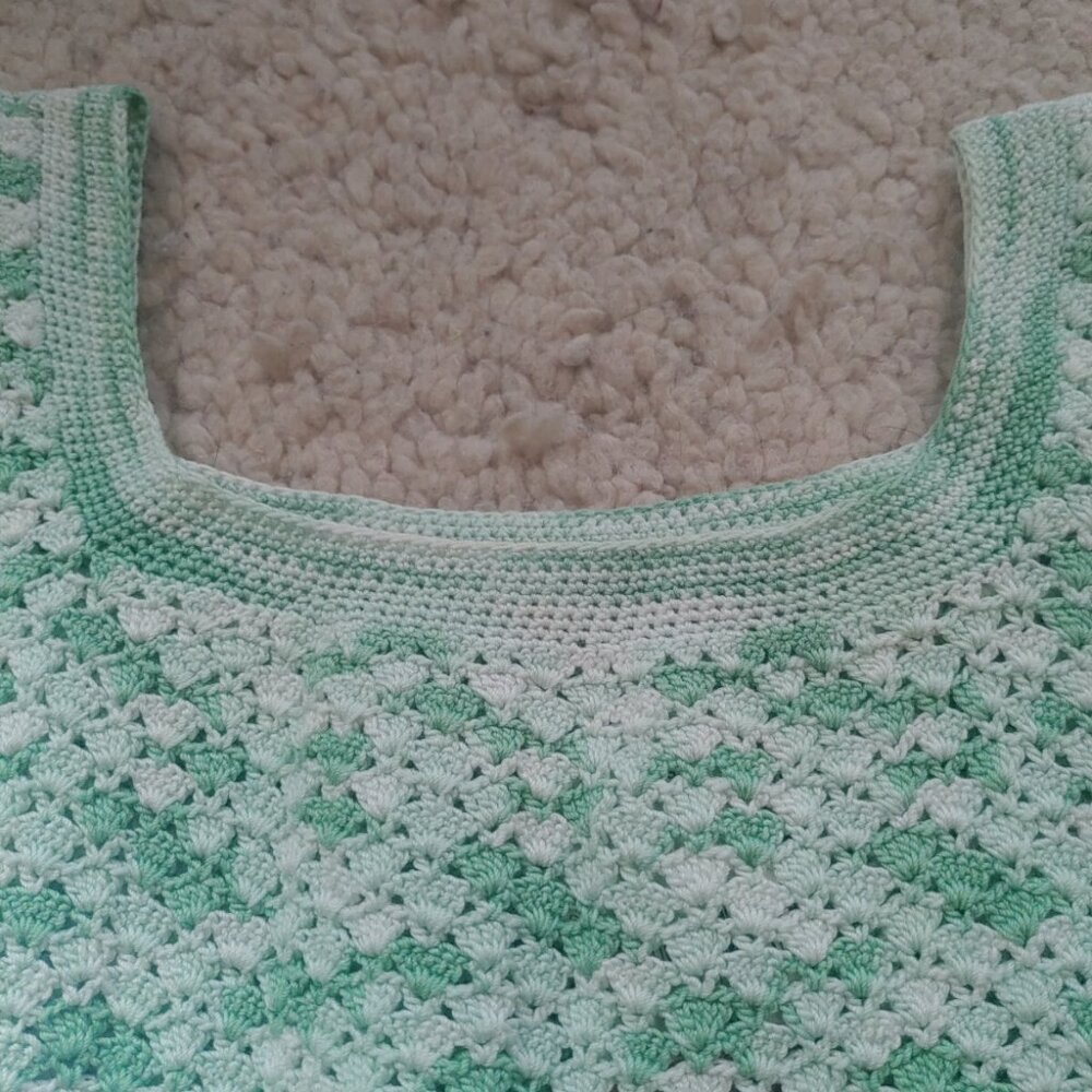 Vintage shades of green crochet outfit Suit Tank Top + Skirt boho hippie Chic